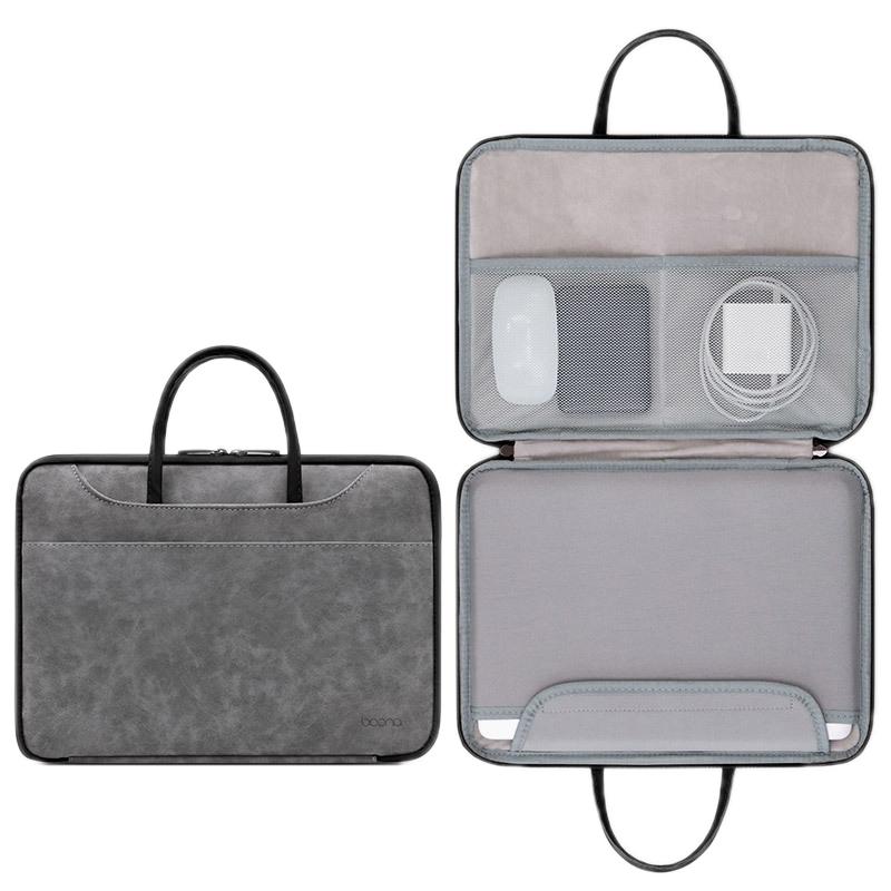 V562-B2099723060DBT-202504251553-00 14-inch Waterproof Leather Computer Bag - Fully Open & Portable - Gray Black - Image 1