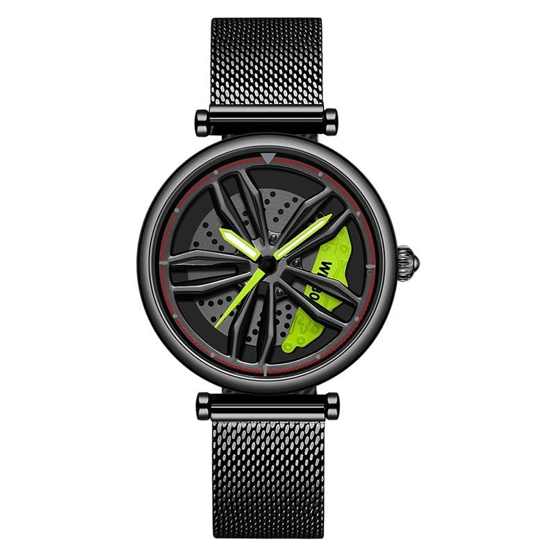 V562-B308432200ADE-202504171912-00 Women Quartz Watch with 3d Hollow out Wheel Design - Black Green - Image 1