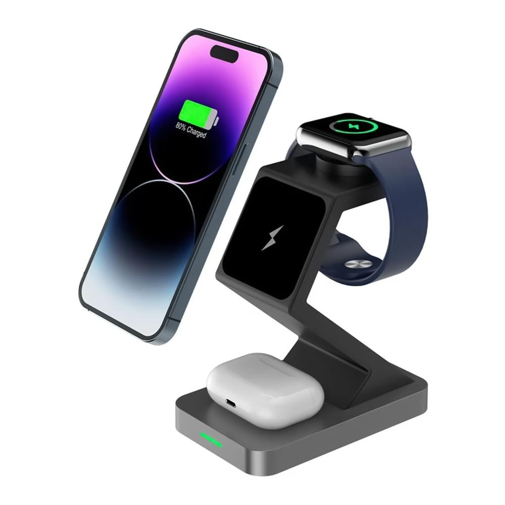 V562-B3331G8PI-202504212021-00 15W 3 In 1 Magnetic Wireless Charger For Iphone Watch Airpods - Black - Image 1