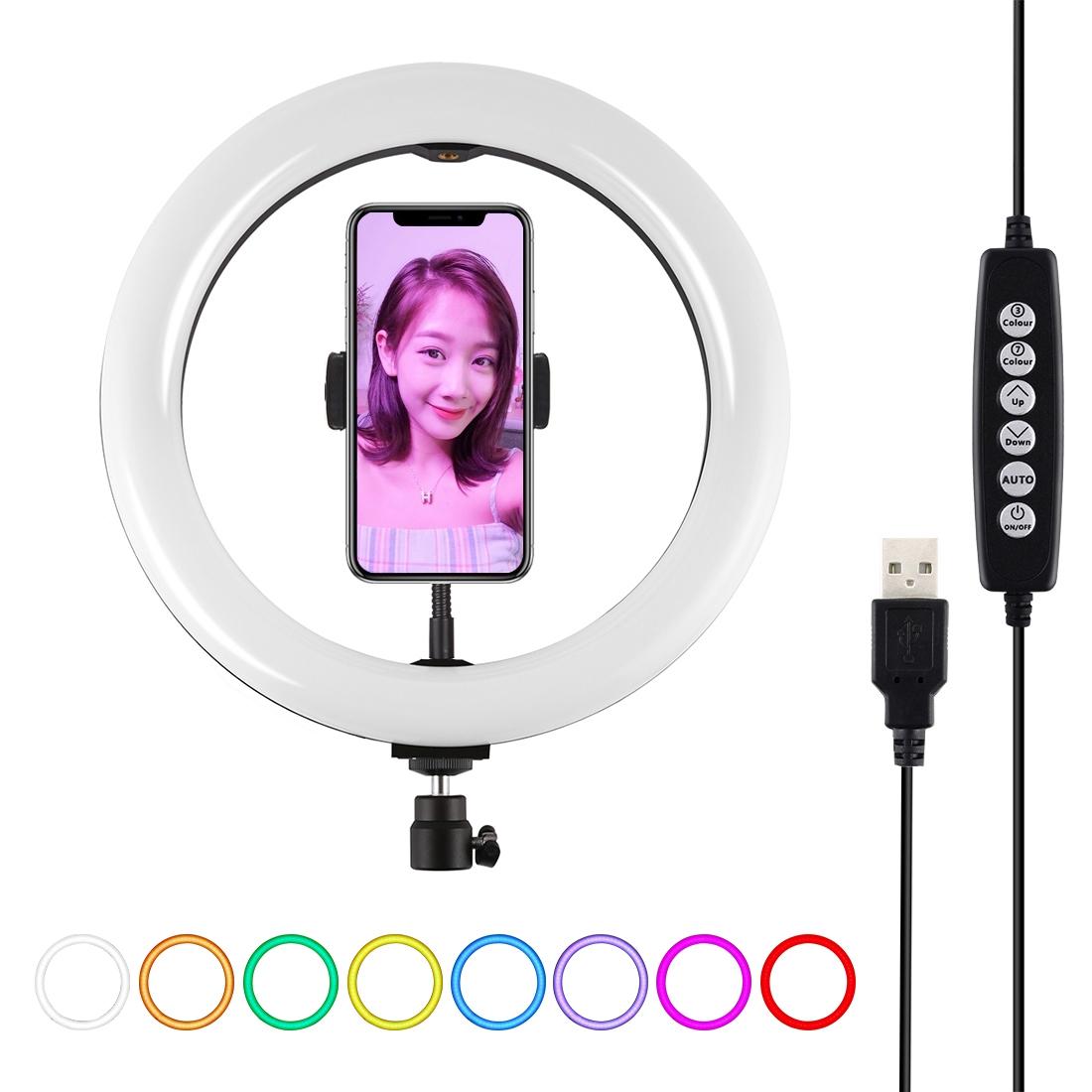 V562-B334UP-202502241425-00 10.2 Usb Led Ring Light with 10 Modes Cold Shoe Tripod & Phone Clamp - Black - Image 1