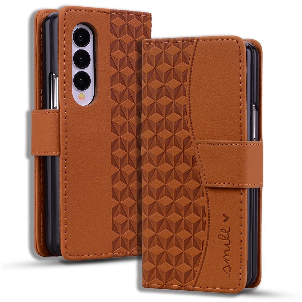 V562-B505448500ADE-202505221912-00 For Samsung Galaxy Z Fold4 5G Leather Phone Case With Diamond Buckle And Lanyard - Brown - Image 1