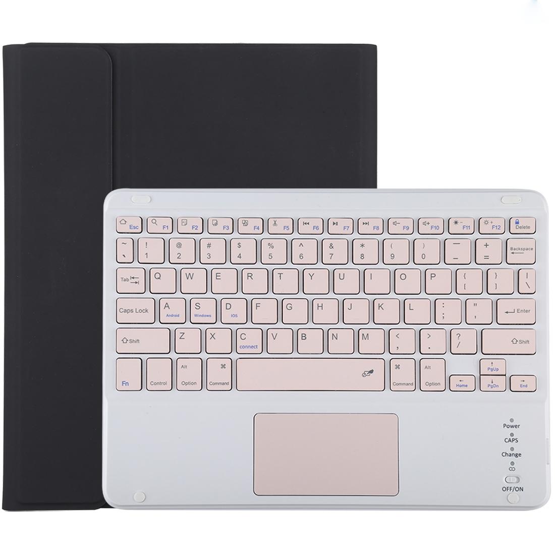 V562-B5065ORPI-202504291916-00 Bluetooth Keyboard & Tablet Case For Ipad 10.2 / Ipad Air 2019 - Detachable Touch Pad Pen Slot Holder - Pink Leather - Black - Image 1