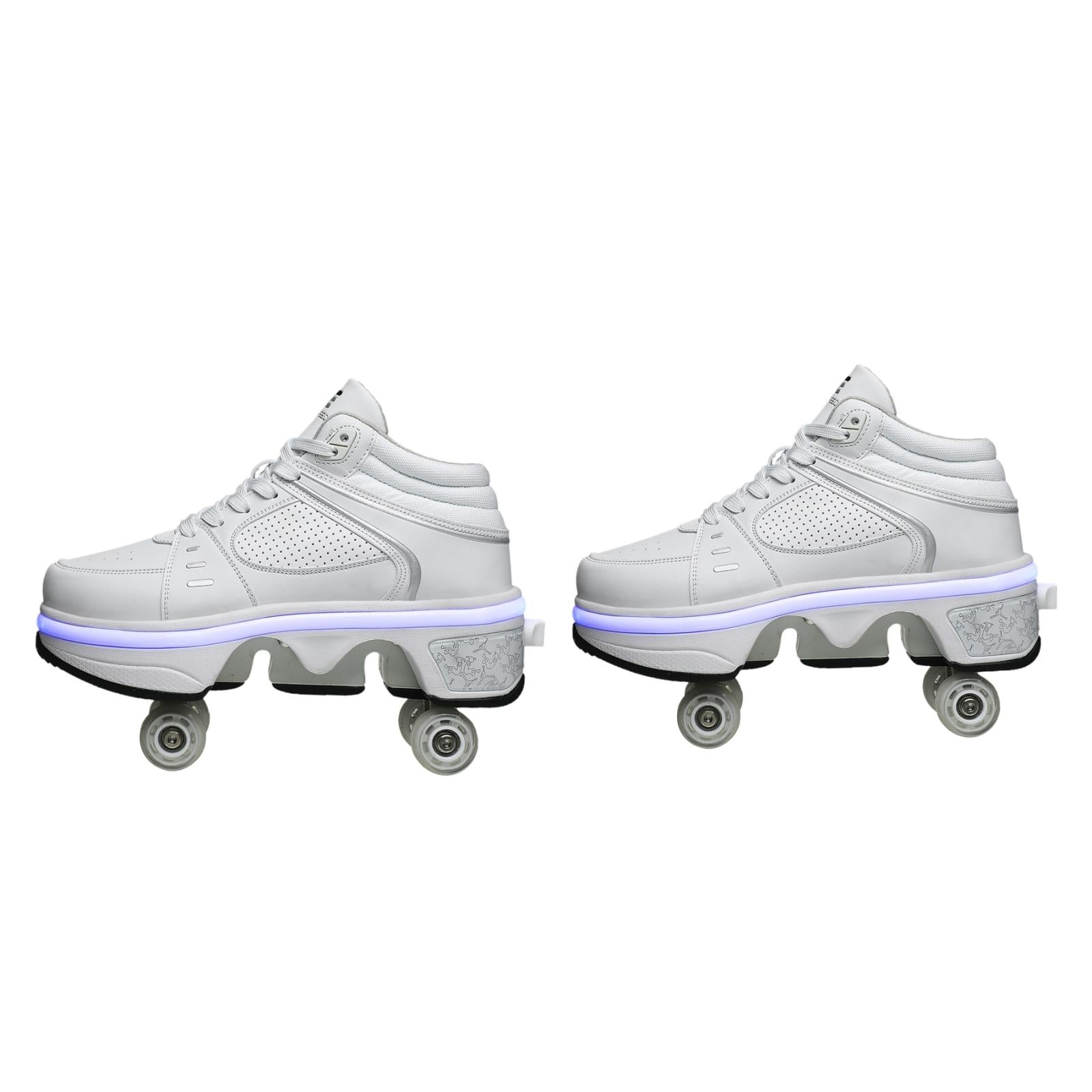 V562-B5081591750DBT-202502241640-00 37 Double Row Deformation Rune Roller Skates - Dual Purpose - High-Top With Light (White) - Image 1