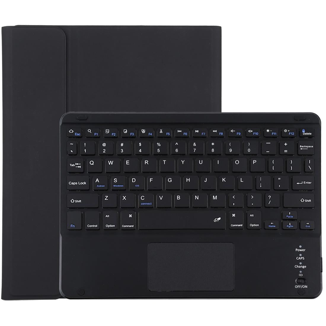 V562-B6065ORPI-202504291917-00 Bluetooth Keyboard & Tablet Case For Ipad 10.2 / Ipad Air 2019 - Detachable Touch Pad Pen Slot Holder - Microfiber Leather - Black - Image 1