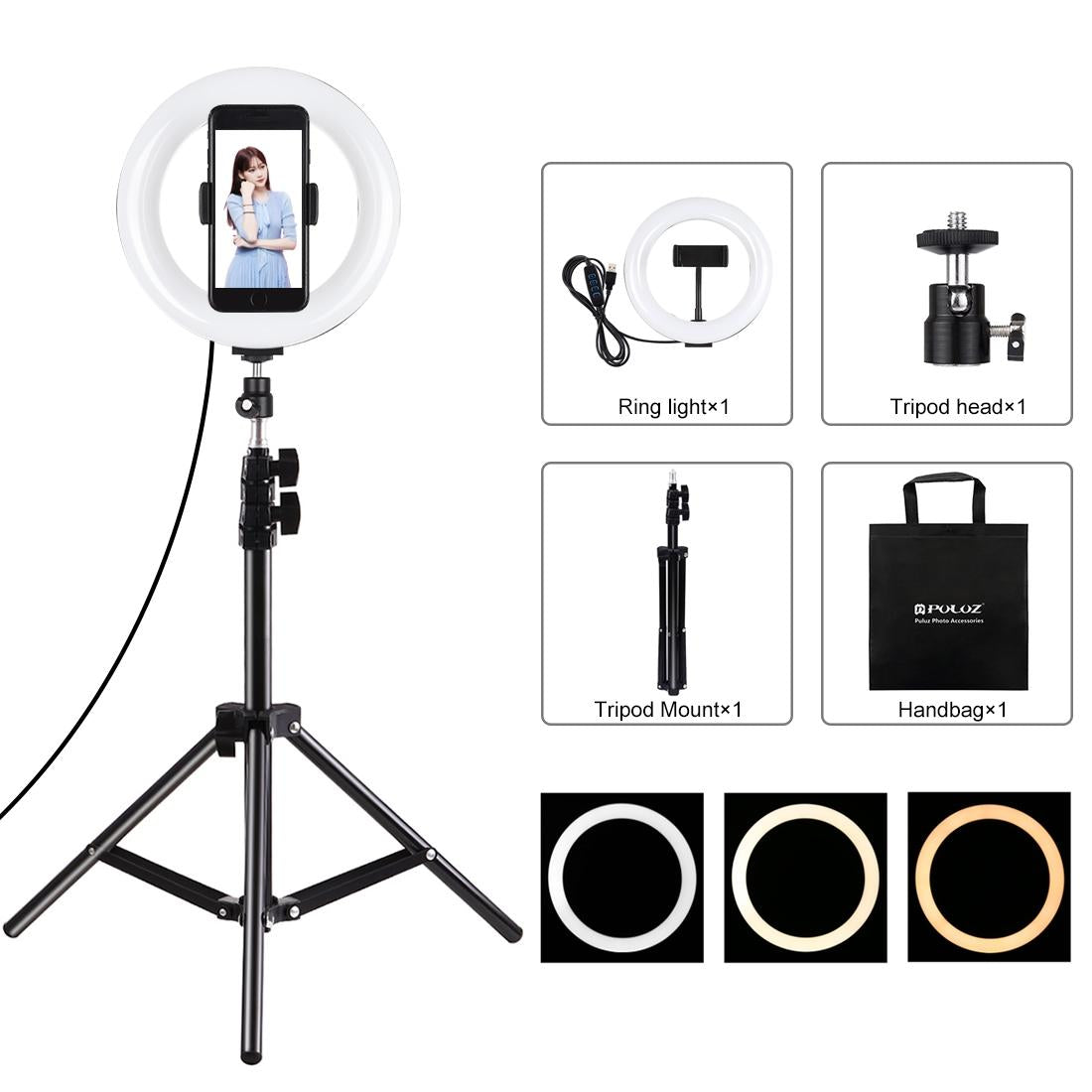 V562-B6803TKP-202502212230-00 7.9 Led Ring Light with Tripod and Phone Clamp - 3 Modes Dual Colour Temperature Dimmable - Black - Image 1