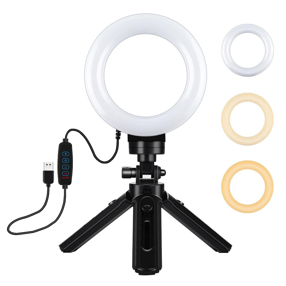 V562-B8503TKP-202502212015-00 Usb 3 Modes Dimmable Led Ring Light & Pocket Tripod Kit with Cold Shoe Ball Head - 4.7 Inch Diameter - Image 1