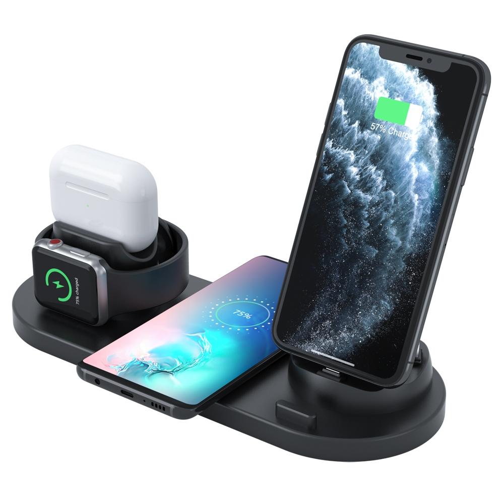 V562-B8619G8PI-202504212016-00 6 In 1 Wireless Charger For Iphone Apple Watch Airpods & Android - Black - Image 1