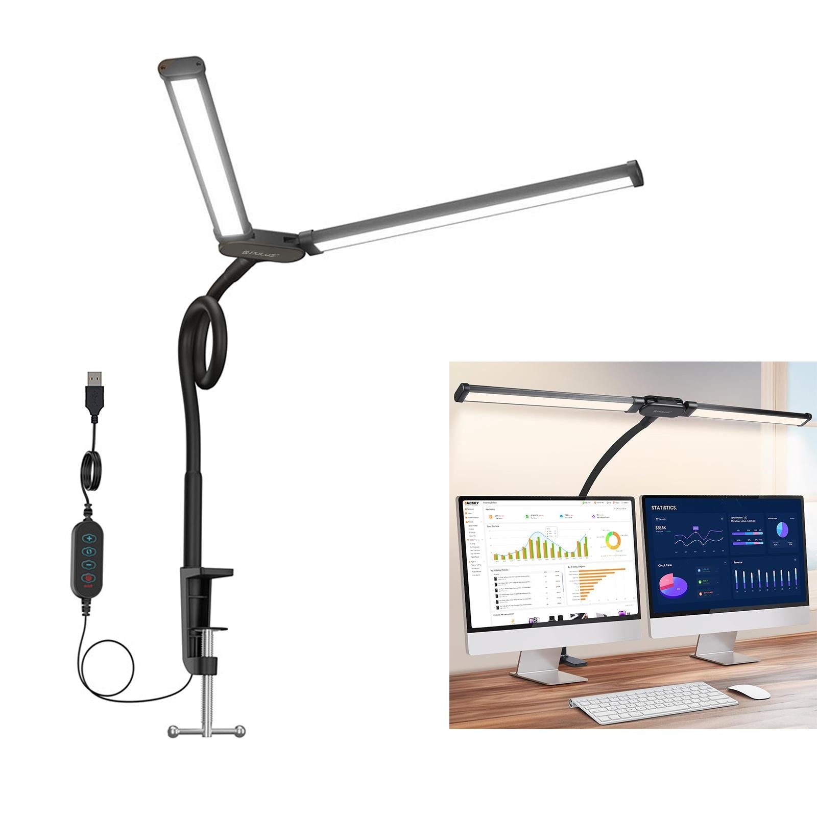 V562-B894UP-202503062135-00 Double Head Clip Desk Lamp with Gooseneck Tube Led in Black - Image 1