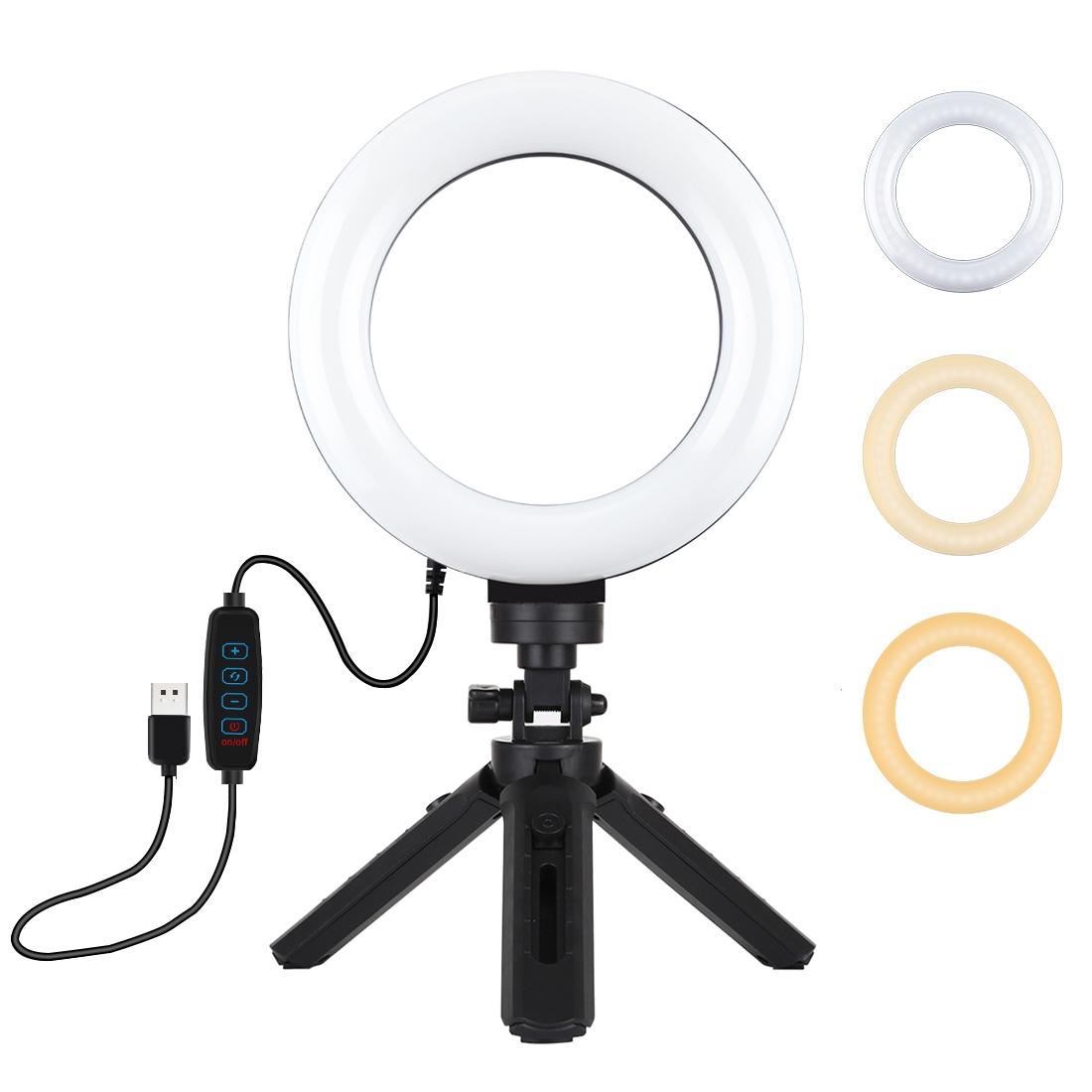 V562-B9503TKP-202503061905-00 6.2 Led Ring Light with Usb 3 Modes Dimmable Vlogging Photography Video Pocket Tripod Mount Cold Shoe Ball Head Black - Image 1