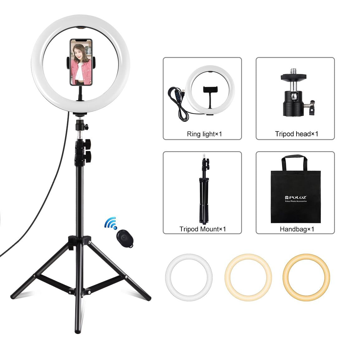 V562-B9603TKP-202502212055-00 10.2 Ring Light with Tripod Usb 3 Modes Dual Colour Diffuse Light Phone Clamp with Remote - Black - Image 1
