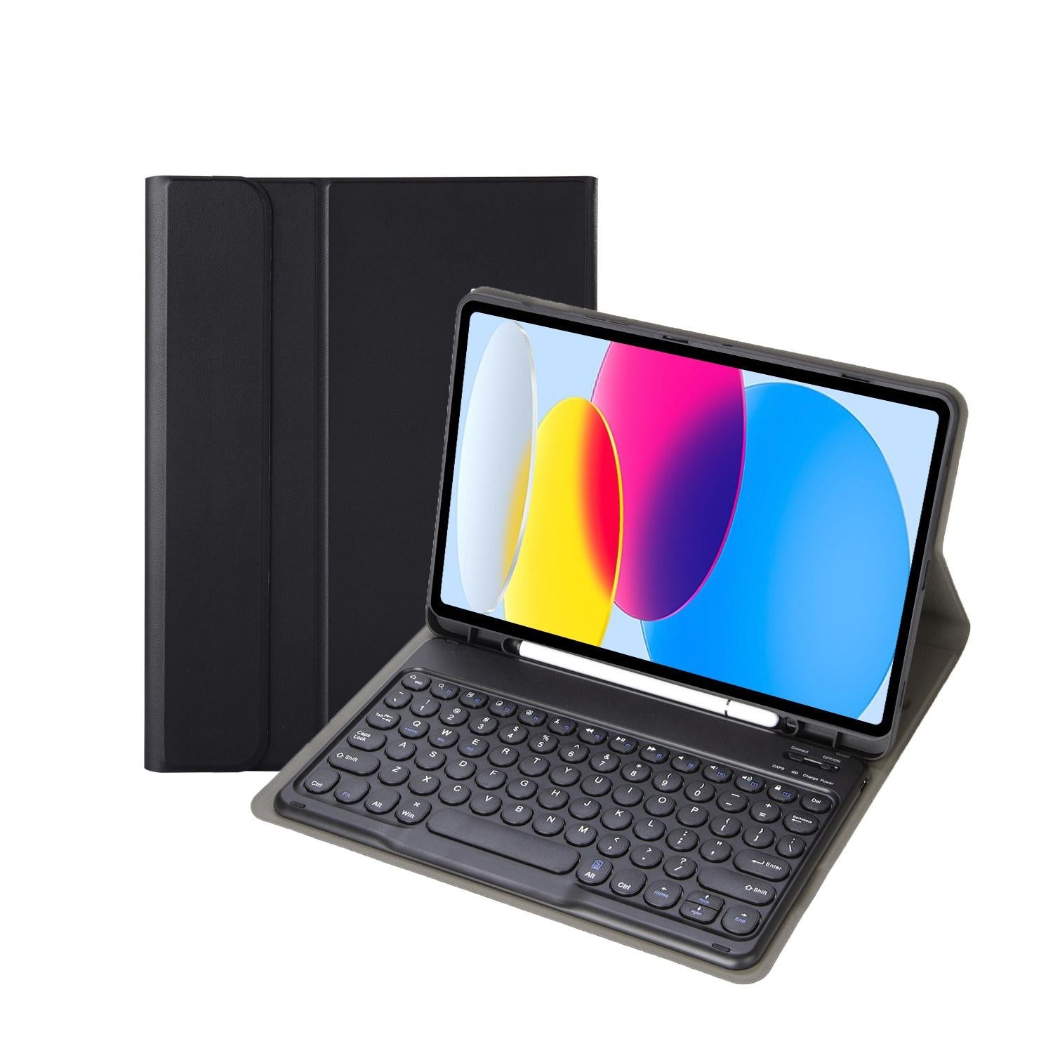 V562-B9837SAS-202504292031-00 2022 Ipad 10.9 Bluetooth Keyboard Leather Case With Pen Slot - Lambskin Texture - Black - Image 1