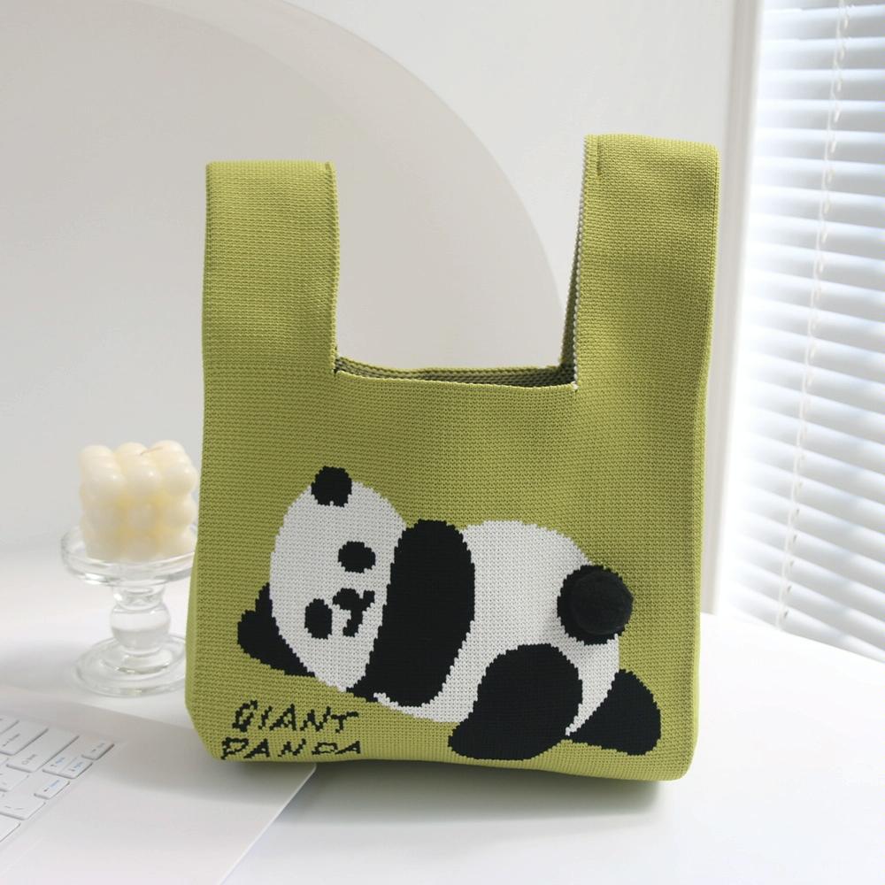 V562-C1002763060DBT-202504251526-00 Cartoon Panda Knit Bag - Large Capacity Vest Handbag - Matcha Colour - Image 1