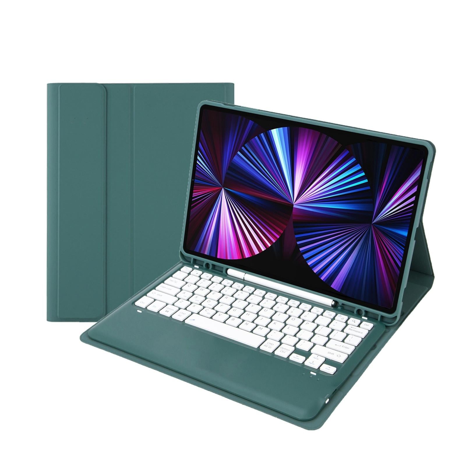 V562-C101499200ADE-202504291932-00 Detachable Bluetooth Keyboard Leather Case For Ipad Pro 12.9 2021 / 2020 / 2018 With Pen Slot - Dark Green - Image 1