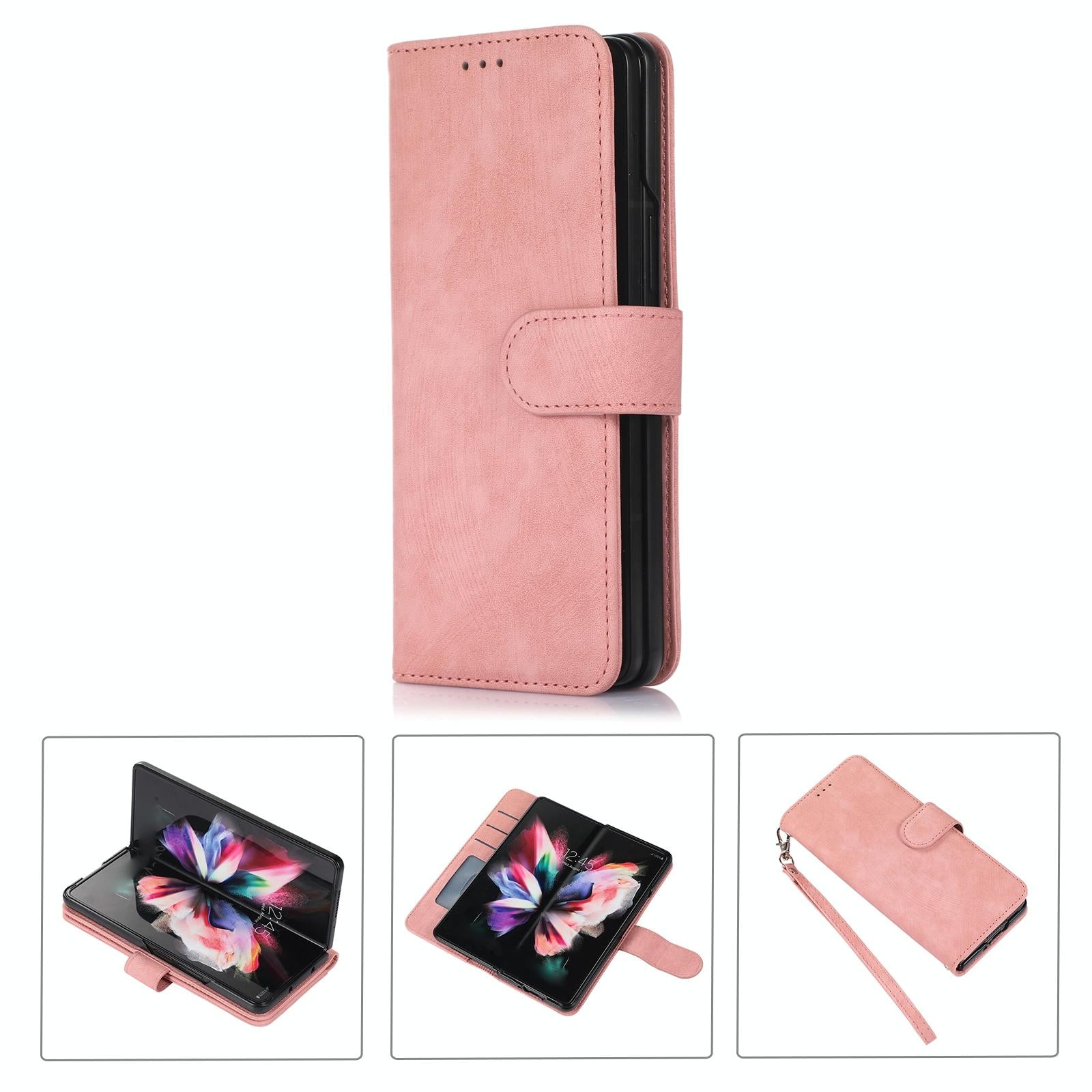 V562-C101913300ADE-202502241559-00 For Samsung Galaxy Z Fold4 5G Leather Phone Case With Pen Slot - Horizontal Flip - Pink - Image 1