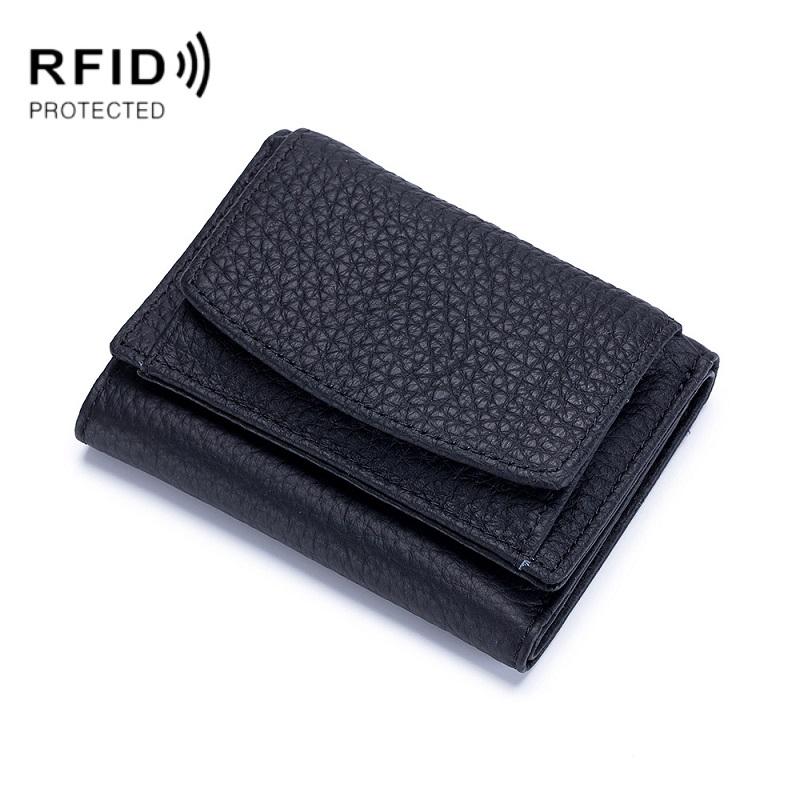V562-C1019961060DBT-202506201710-00 Compact Rfid Leather Coin Purse Wallet - Secure & Stylish - Black - Image 1
