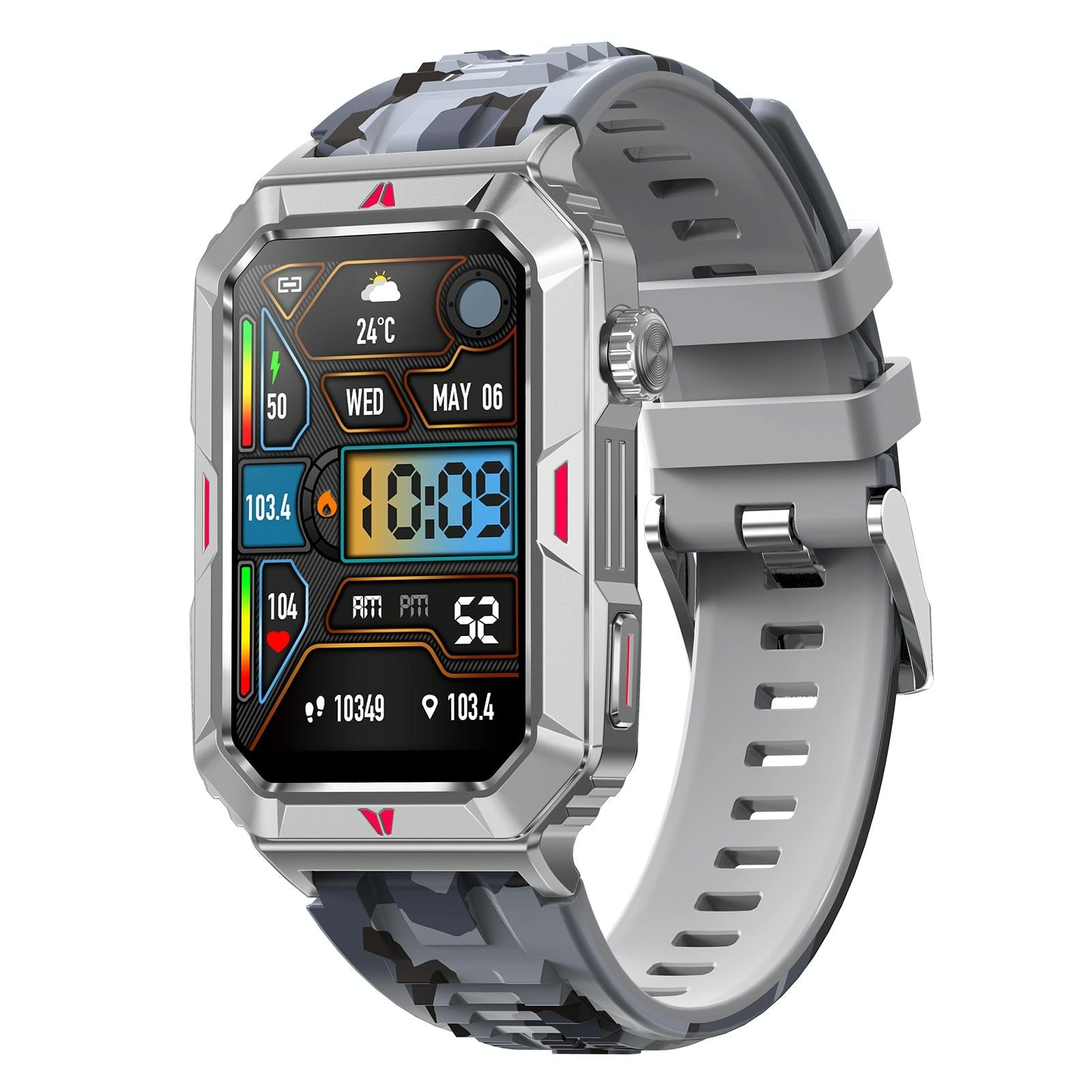 V562-C102488500ADE-202504252137-00 Smart Bracelet With Sleep Detection And Silicone Strap - Bt5.2 - Camo Silver - Image 1