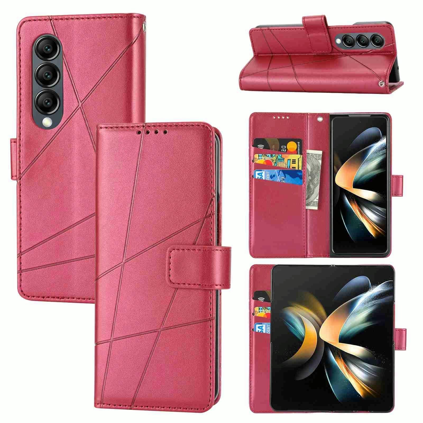 V562-C102570600ADE-202505221907-00 For Samsung Galaxy Z Fold4 5G Embossed Pu Leather Phone Case - Red - Image 1
