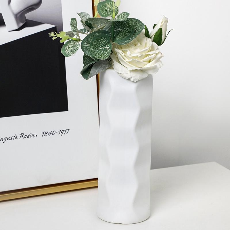 V562-C1030593060DBT-202503041625-00 Wave Drop-proof Imitation Porcelain Vase - Simple Home Decor - White - Image 1