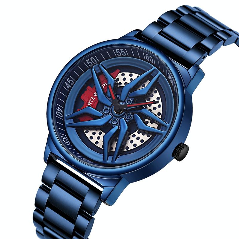 V562-C103232200ADE-202502241259-00 Men 360 Degree Hollow Spinning Dial Quartz Watch with Steel Strap - Blue - Image 1