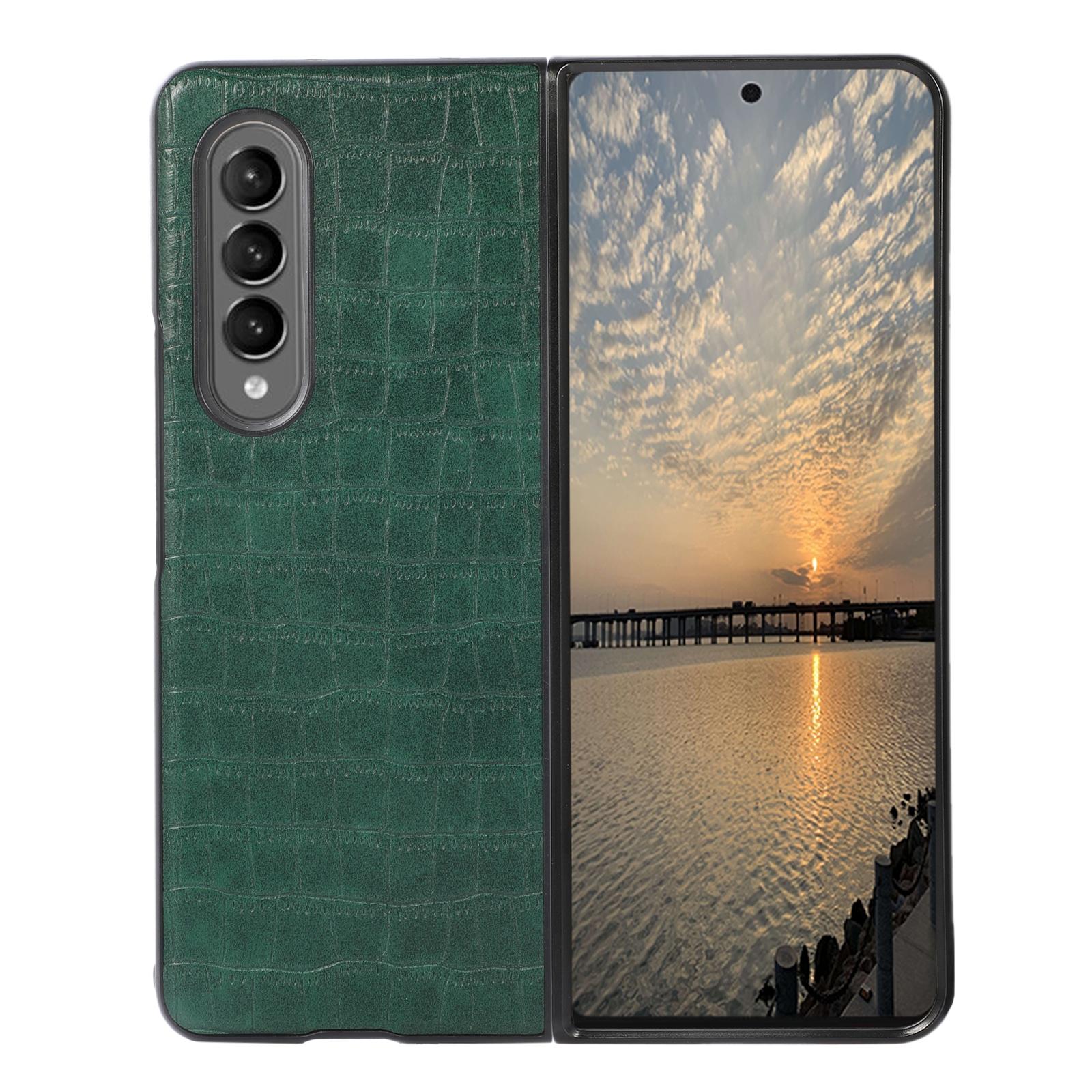 V562-C103370300ADE-202504292053-00 For Samsung Galaxy Z Fold4 5G Foldable Crocodile Texture Phone Case - Pu Leather - Green - Image 1