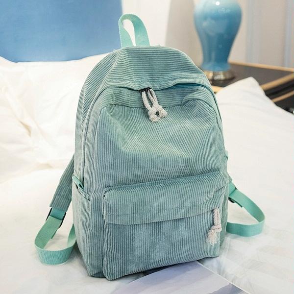V562-C105113940DBT-202505271305-00 Girls' and Women Corduroy Backpack - School - Light Green - Image 1