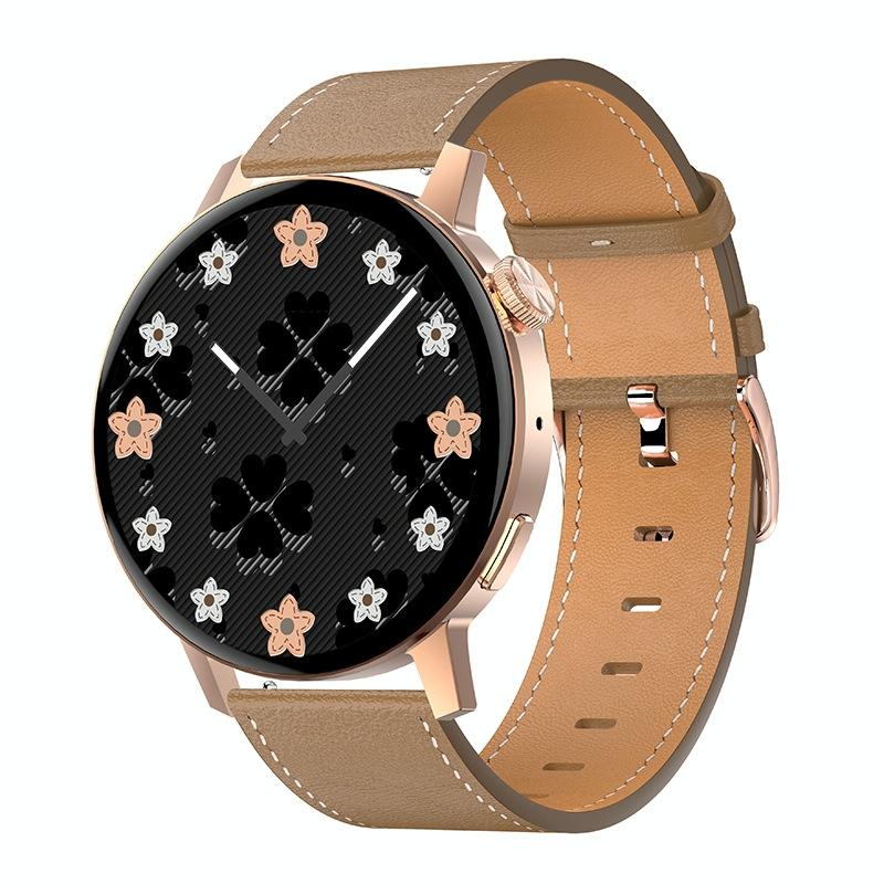 V562-C105227100AYS-202504252147-00 Smart Leather Watch With Colour Screen - Gold - Image 1