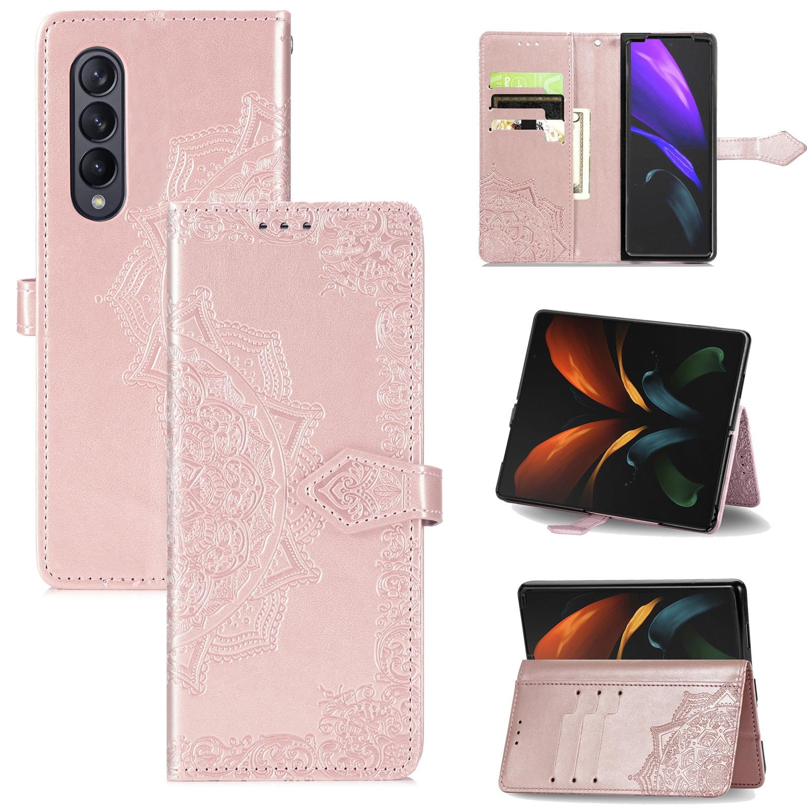 V562-C106859100AYS-202503211406-00 For Samsung Galaxy Z Fold4 5G Embossed Mandala Leather Phone Case - Rose Gold - Image 1