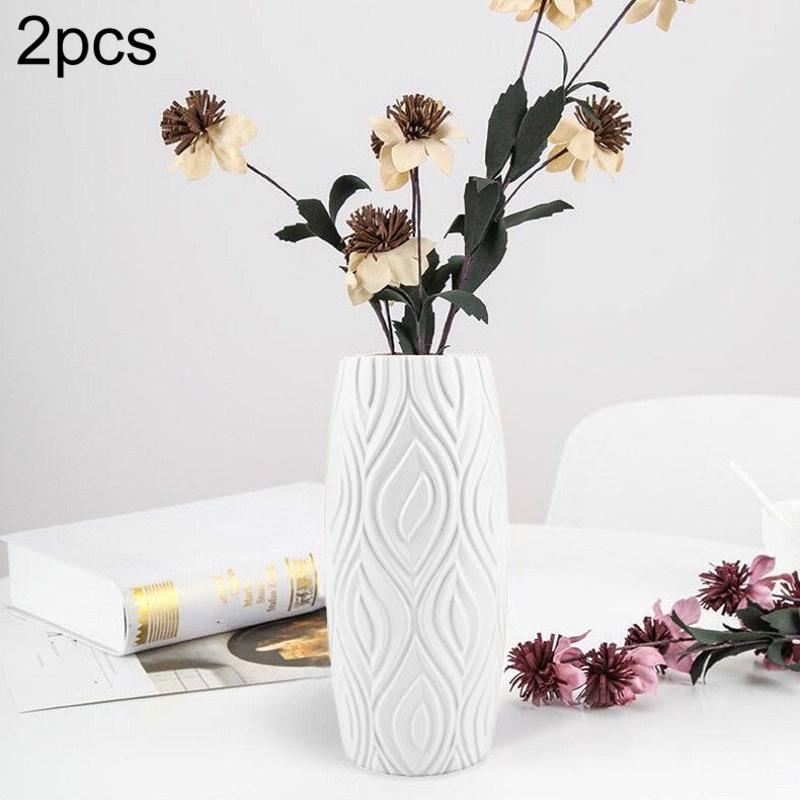 V562-C106964940DBT-202503041630-00 2-piece Plastic Vase Set for Creative Flower Arrangements Wet and Dry Decor - Milk White - Image 1
