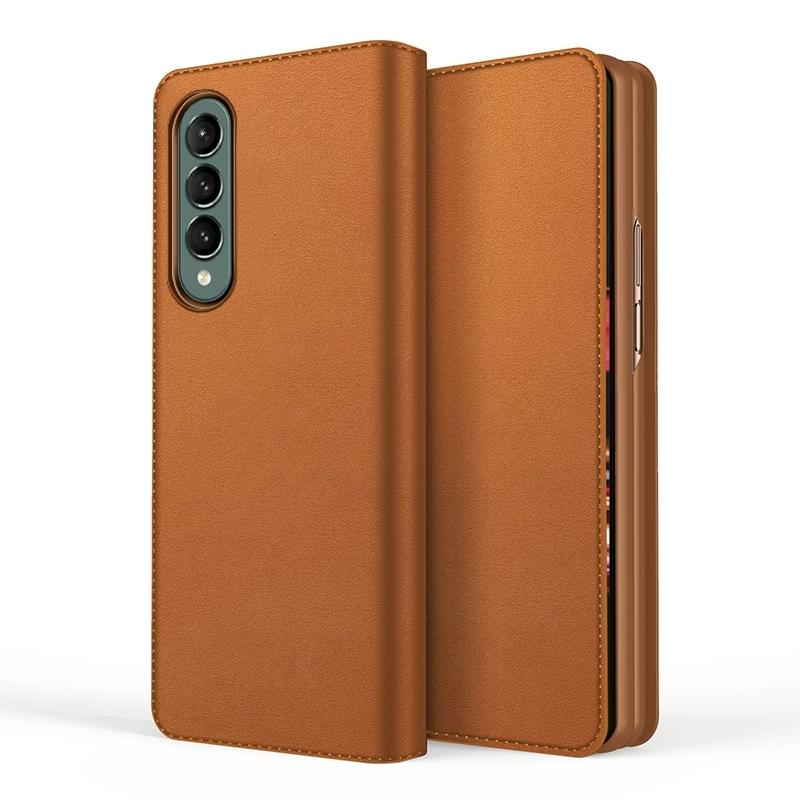 V562-C107152300ADE-202503211510-00 For Samsung Galaxy Z Fold4 5G Foldable Leather Phone Case - Horizontal Flip - Plain Brown - Image 1