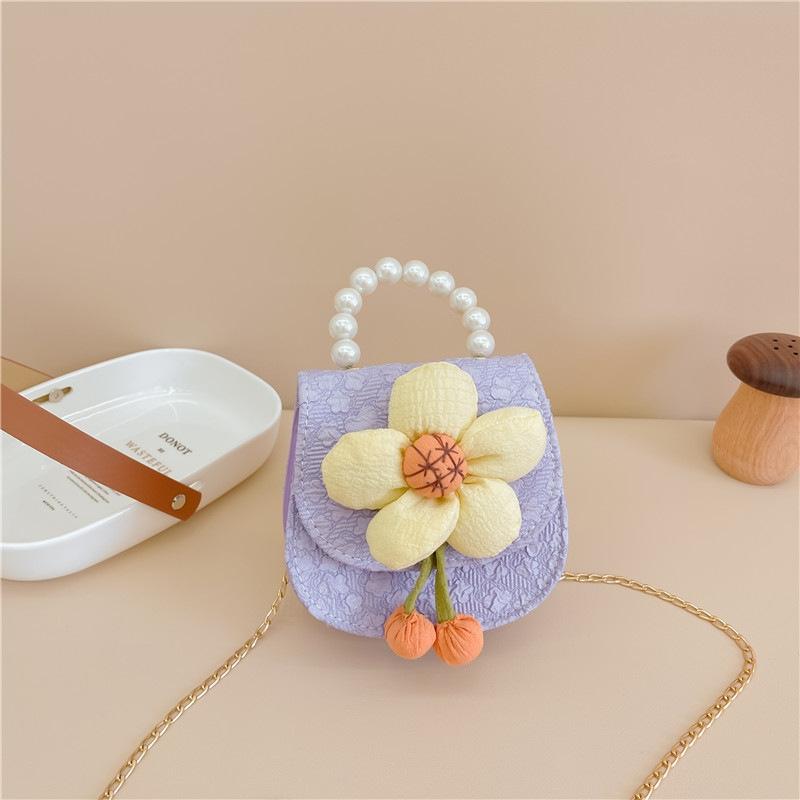 V562-C1080124060DBT-202505201310-00 Cartoon Flower Princess Crossbody Bag With Pearl Detail - Purple - Image 1