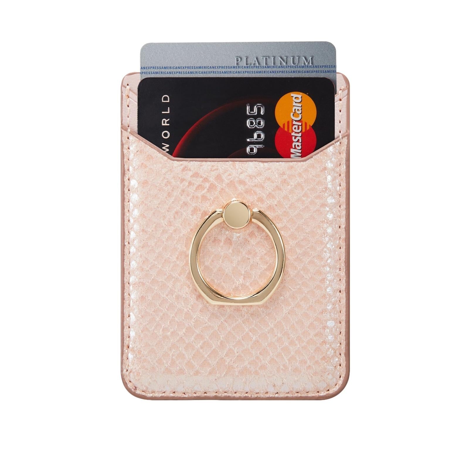 V562-C10812800ADE-202503281918-00 Rfid Snake Texture Phone Card Bag With Ring Fits Most Phones - Rose Gold - Image 1