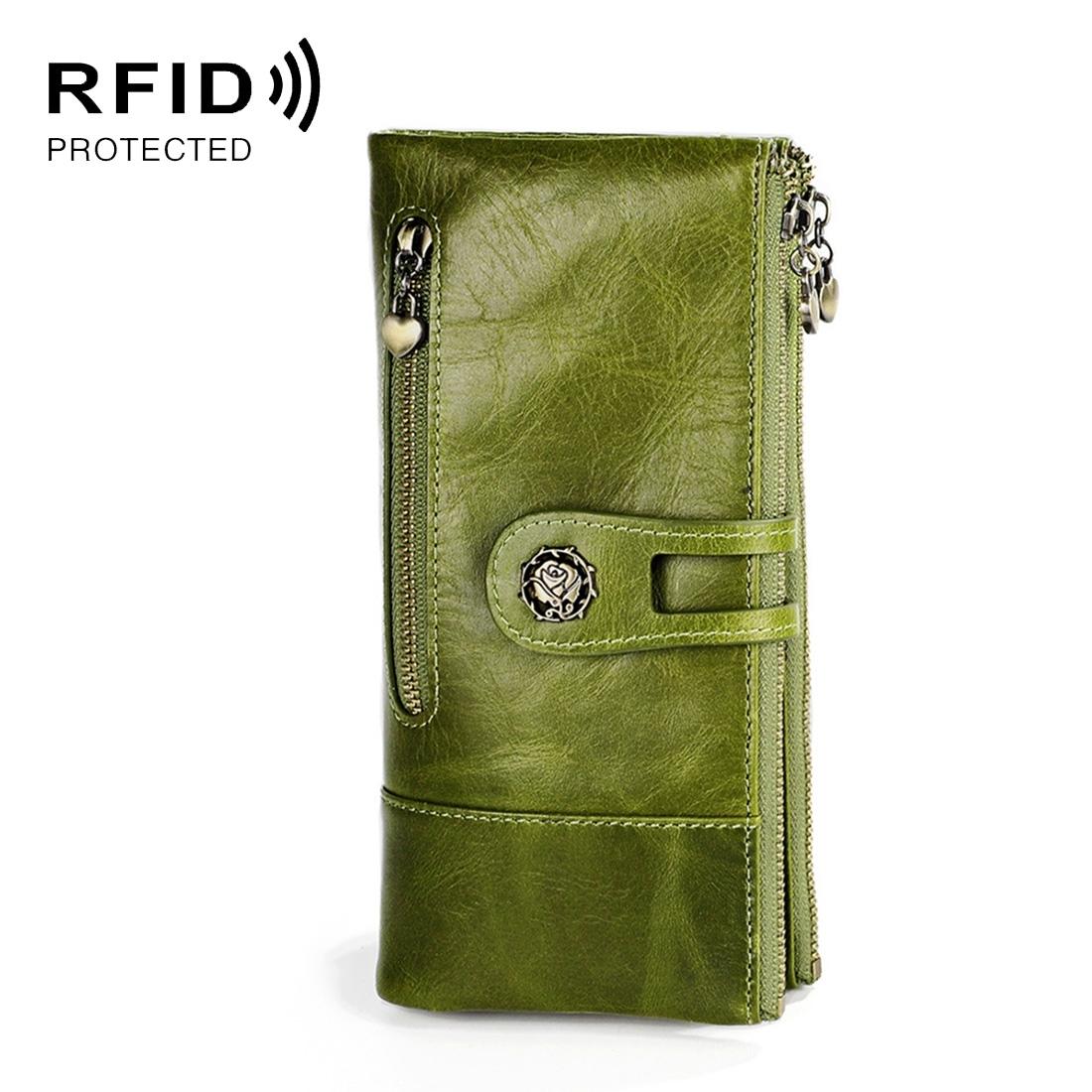 V562-C10859500ADE-202505291720-00 Vintage Rfid Leather Wallet with Card Slots for Women - Green - Image 1
