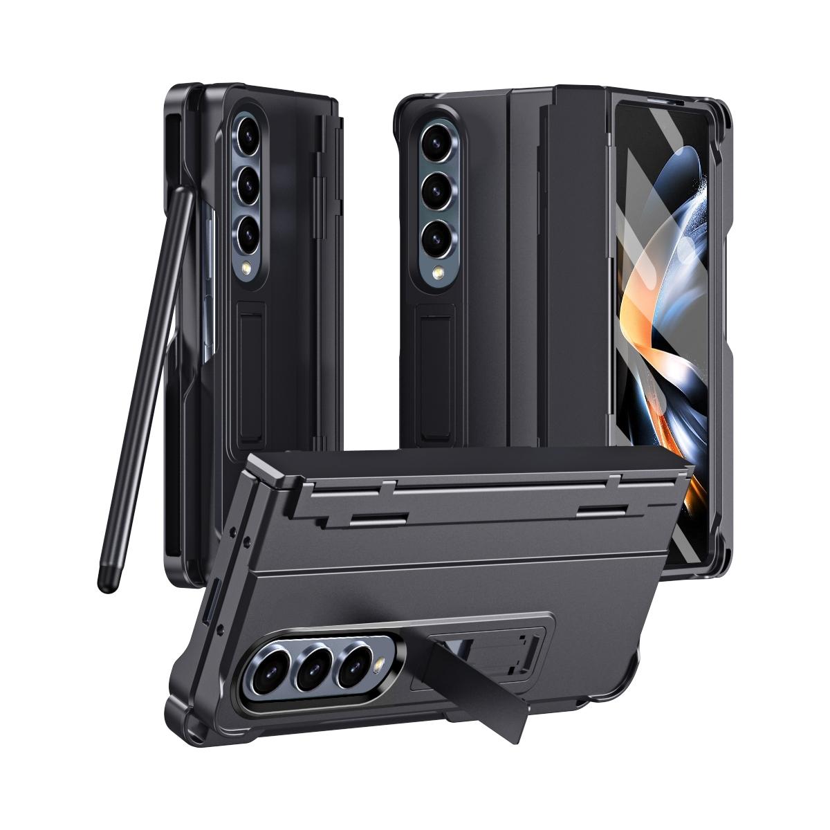 V562-C200093200AYS-202505291212-00 For Samsung Galaxy Z Fold4 5G Shockproof Diamond Case With Hinge And Pen - Black - Image 1