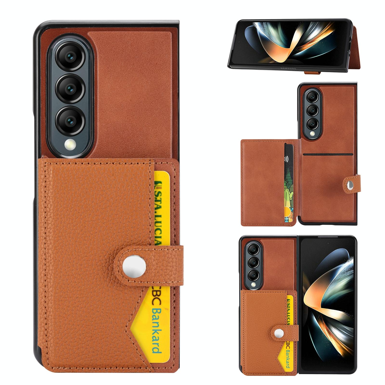 V562-C201788500ADE-202504221114-00 For Samsung Galaxy Z Fold4 5G Samsung Galaxy Z Fold4 Litchi Pattern Single Button Card Holder Phone Case - Brown - Image 1