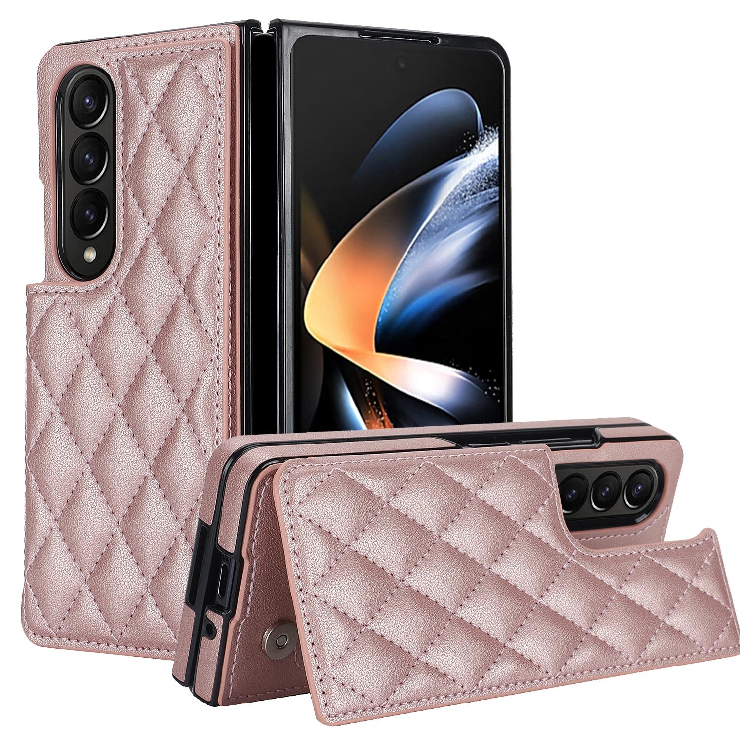 V562-C201841500ADE-202503211415-00 For Samsung Galaxy Z Fold4 5G Foldable Full Coverage Double Buckle Pu Phone Case - Rose Gold - Image 1