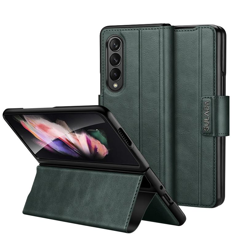 V562-C207949400ADE-202505291328-00 For Samsung Galaxy z Fold4 5G Magnetic Snap Leather Flip Case - All-inclusive - Green - Image 1