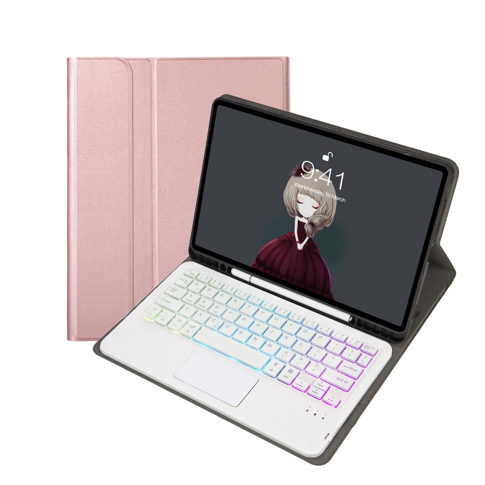 V562-C208510300ADE-202504291846-00 Bluetooth Keyboard Leather Tablet Case For Ipad 10.2 / 10.5 / Air 2019 With Touch Pad & Pen Slot - Rose Gold - Image 1