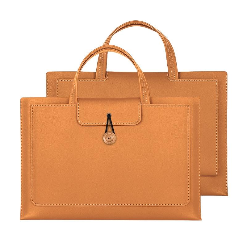 V562-C2094673060DBT-202502282120-00 Waterproof Elastic Button Laptop Handbag - Pu Material - Khaki - 15.4/16 Inch - Image 1
