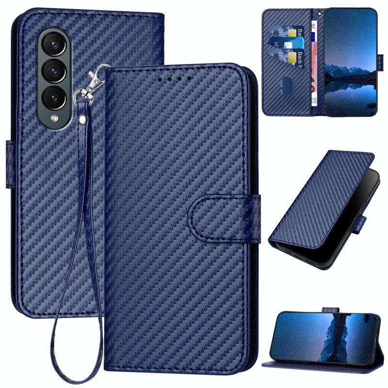 V562-C209615600ADE-202505221912-00 For Samsung Galaxy Z Fold4 5G Carbon Fiber Leather Phone Case With Lanyard - Royal Blue - Image 1