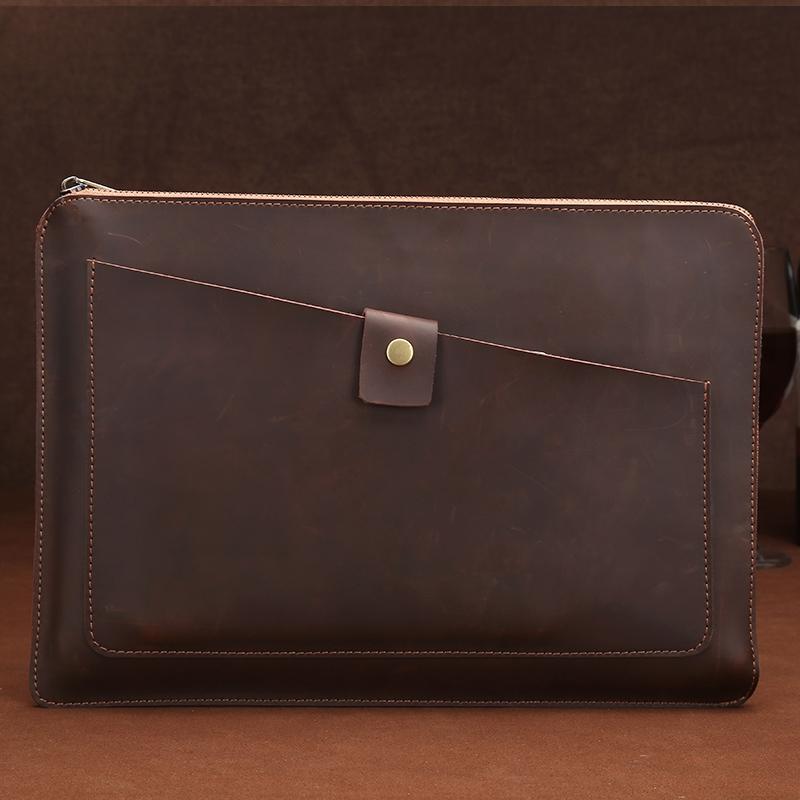 V562-C2896BL-202504022110-00 Premium Leather Business Laptop Bag With Zipper - Universal Fit - Coffee - Image 1