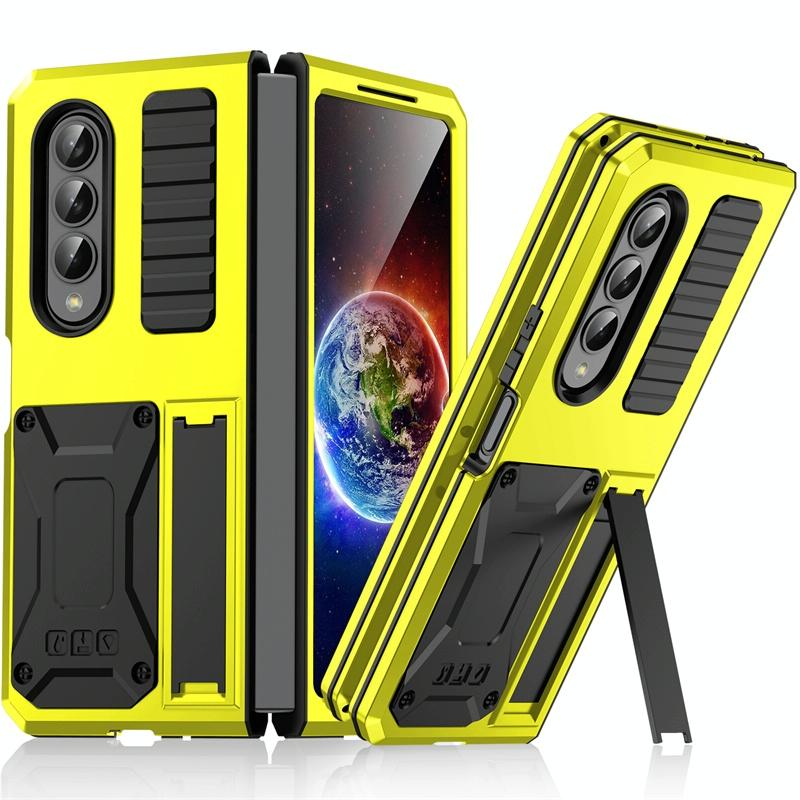 V562-C306063300ADE-202505291231-00 For Samsung Galaxy Z Fold4 5G Shockproof Metal Case With Holder - Yellow - Image 1