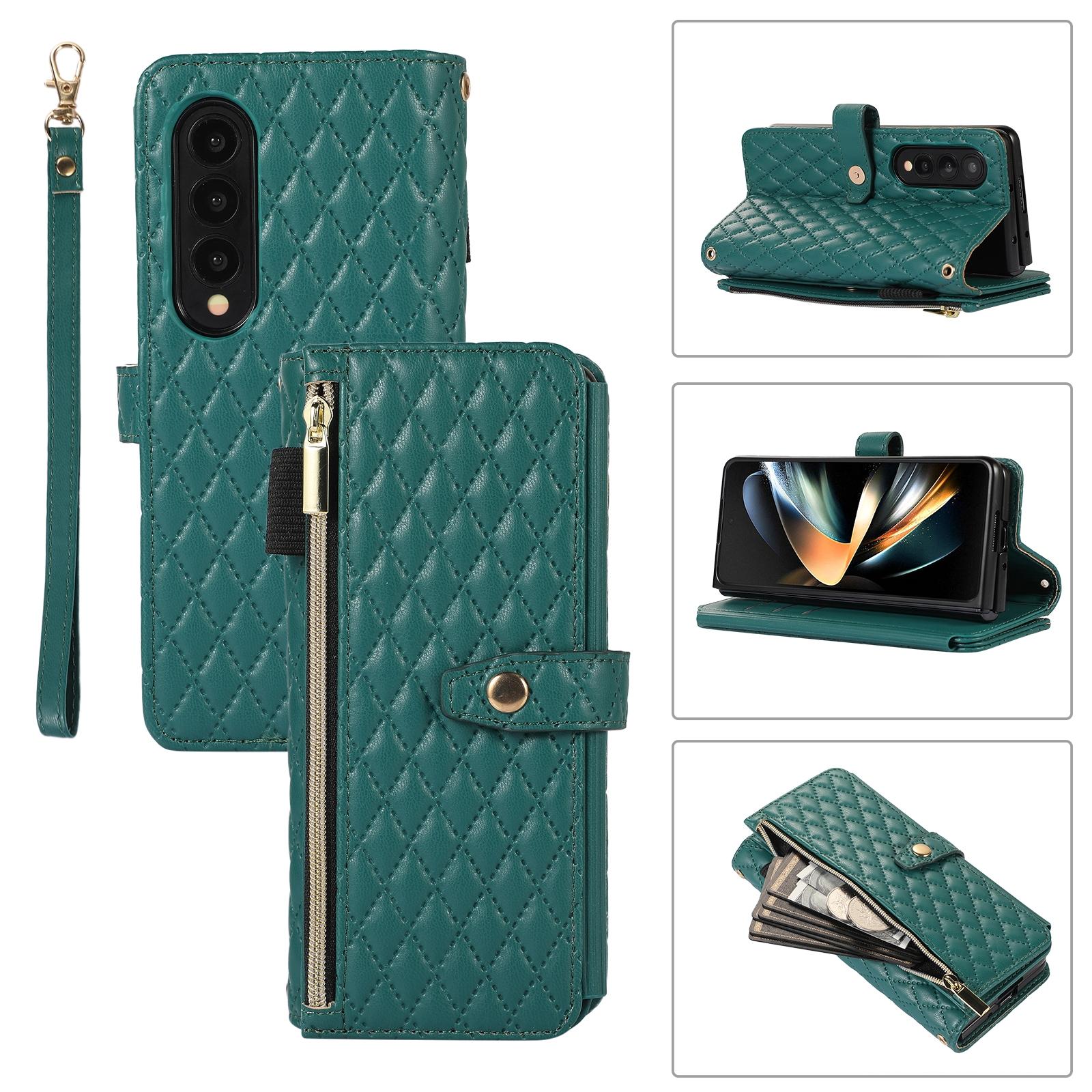 V562-C307541500ADE-202503211405-00 For Samsung Galaxy Z Fold4 5G Foldable Diamond Lattice Phone Case - Dark Green - Image 1