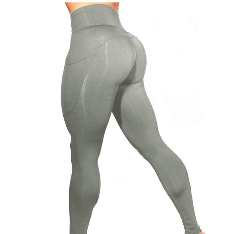 V562-C307983550DBT-202503261948-00 High Elastic Women Yoga Pants With Pockets Stretch Leggings For Jogging Workout And Running Size L - Gray - Image 1