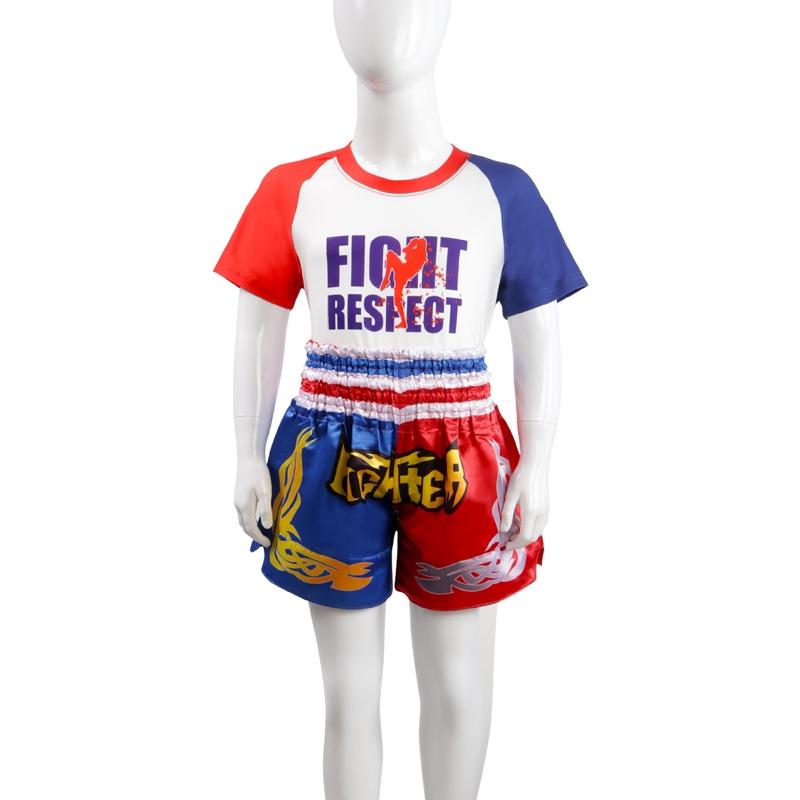 V562-C5023134060DBT-226134-00 Kids Boxing Set - Sparring Shorts And Tights - Bright Green - Fiht Red Blue Spliced - Xl - Image 1