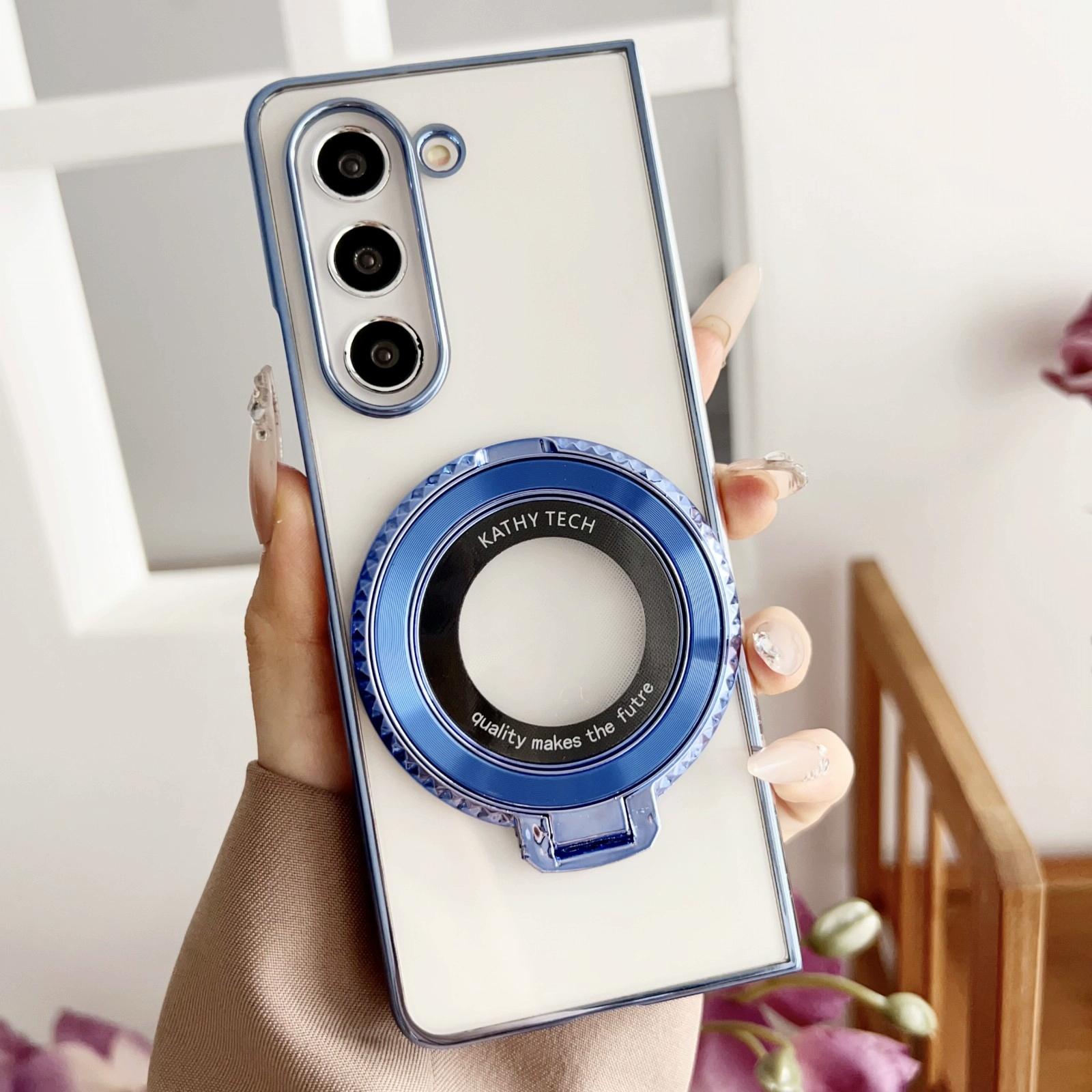 V562-C508093600ADE-202504292106-00 For Samsung Galaxy z Fold4 5G Shockproof Magsafe Holder for Rotating Plating Phone Case - Blue - Image 1
