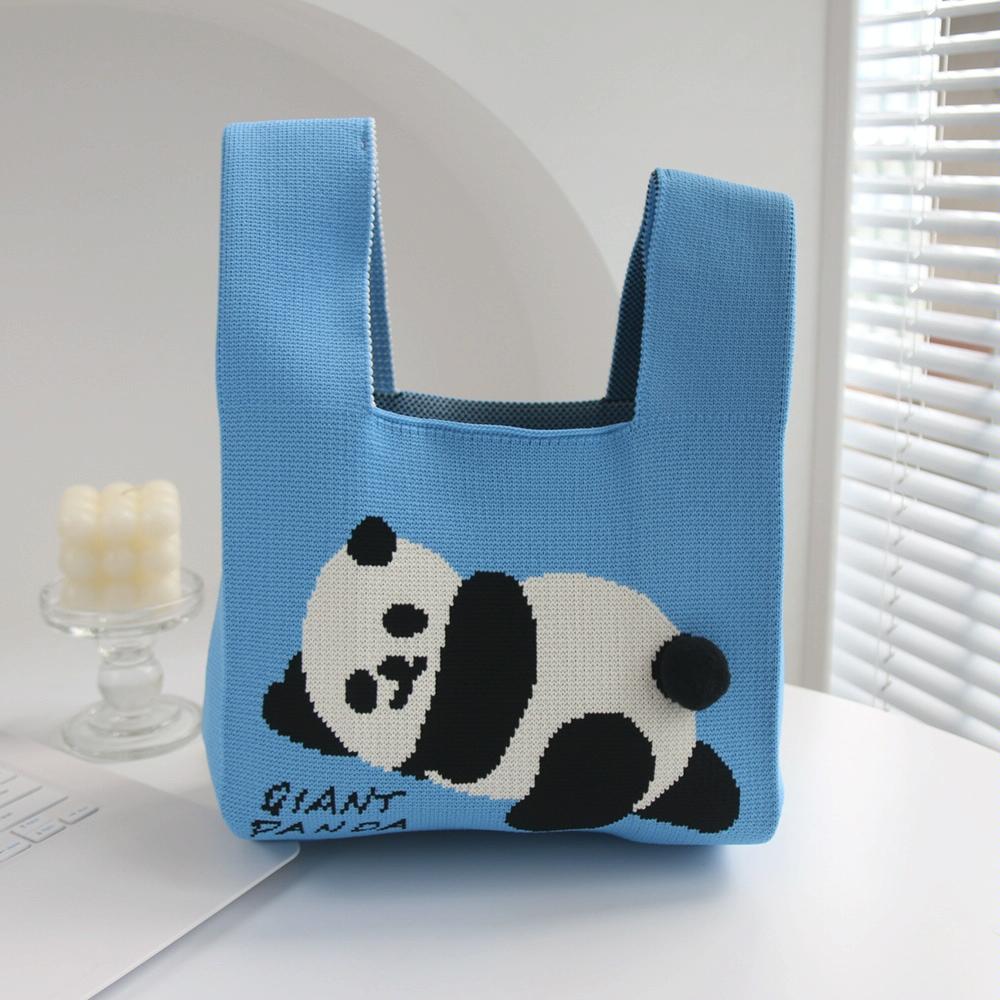 V562-D1002763060DBT-202504251525-00 Cartoon Panda Knit Bag - Large Capacity Vest Handbag - Blue - Image 1