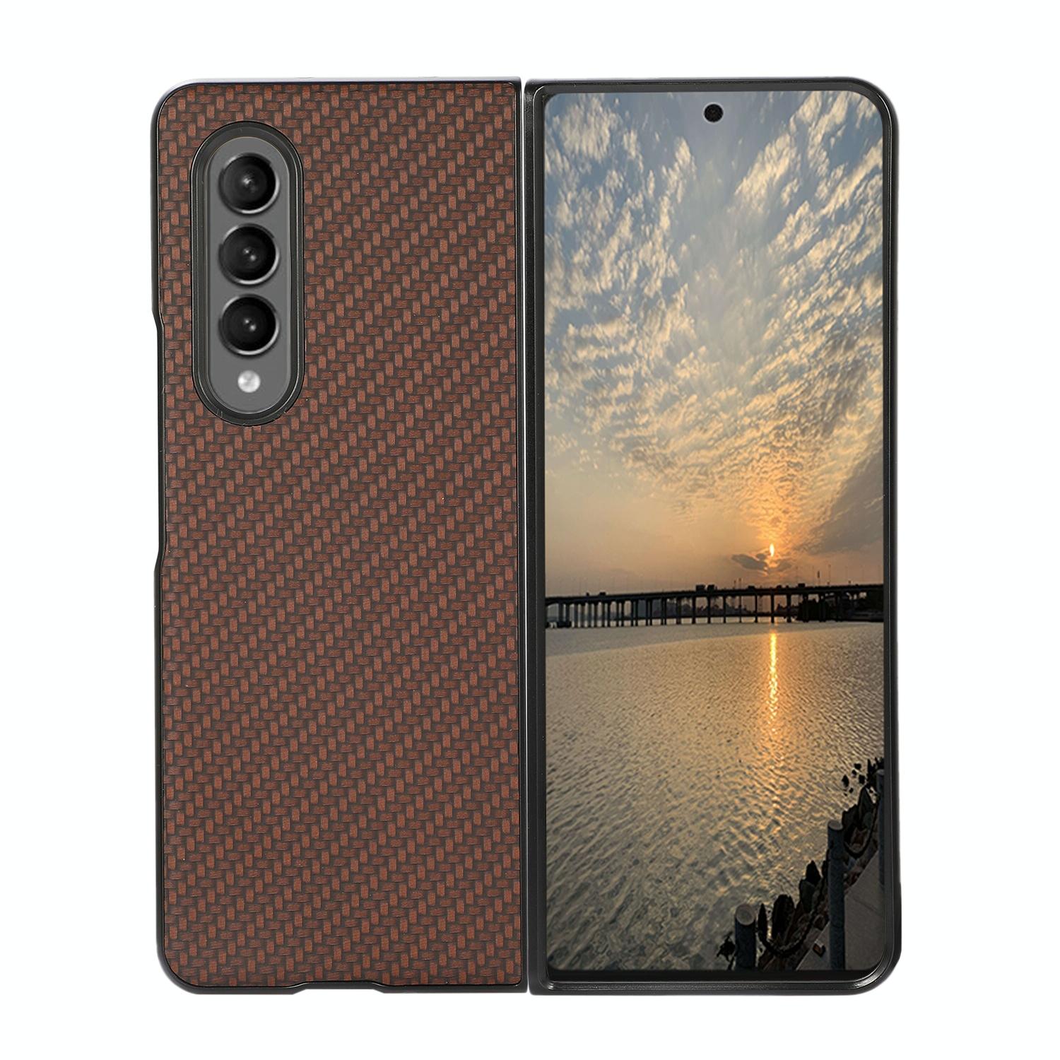 V562-D101470300ADE-202504292046-00 For Samsung Galaxy z Fold4 5G Carbon Fiber Texture Leather Phone Case - Pu Material - Brown - Image 1