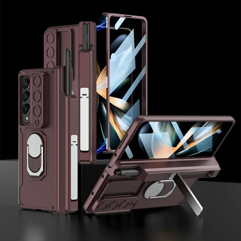 V562-D101611400ADE-202505221940-00 For Samsung Galaxy Z Fold4 5G Magnetic Phone Case With Pen Holder - Foldable - Wine Red - Image 1