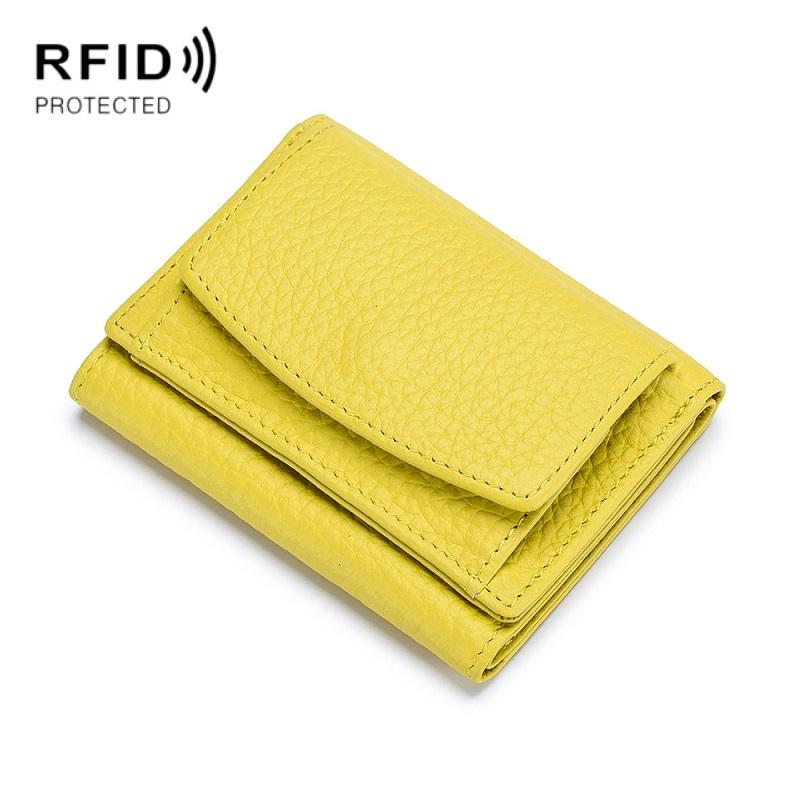 V562-D1019961060DBT-202506201710-00 Compact Rfid Leather Coin Purse Wallet - Secure & Stylish - Lemon Yellow - Image 1