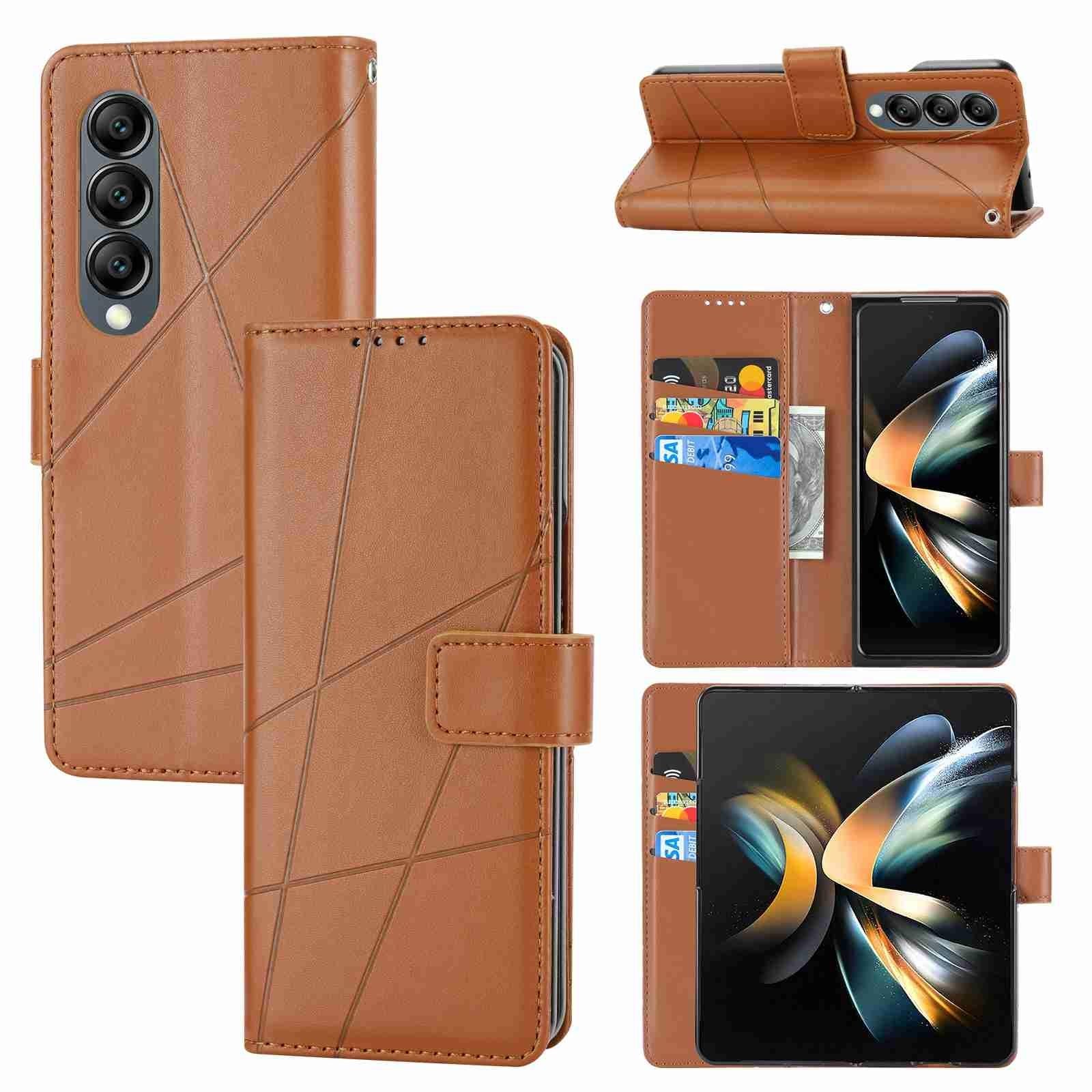 V562-D102570600ADE-202505221906-00 For Samsung Galaxy Z Fold4 5G Embossed Pu Leather Phone Case - Brown - Image 1